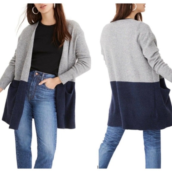 Madewell Sweaters - Madewell Ryder Coziest Yarn Alpaca Wool Gray Navy Long Duster Cardigan Size XXS